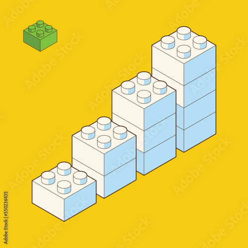 The diagram toy building block, bricks for children. Vector isometric illustration. Colored bricks are isolated on white background.