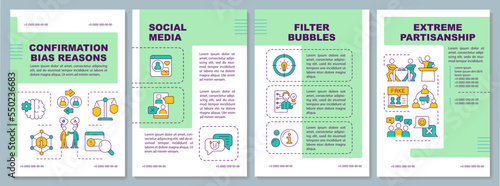 Confirmation bias causes brochure template. Emotional intelligence. Leaflet design with linear icons. Editable 4 vector layouts for presentation, annual reports. Arial, Myriad Pro fonts used