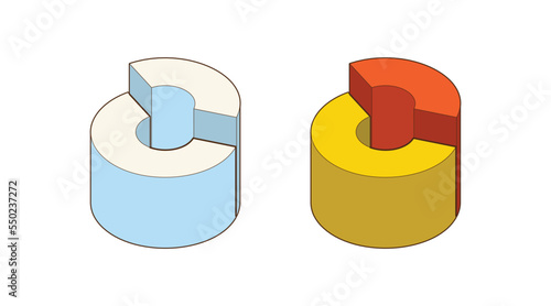 Donuts, Pie chart icons, isolated on the background. 3d, Isometric Diagram vector illustration. Pie chart infographic, plastic texture pie chart with different colors.