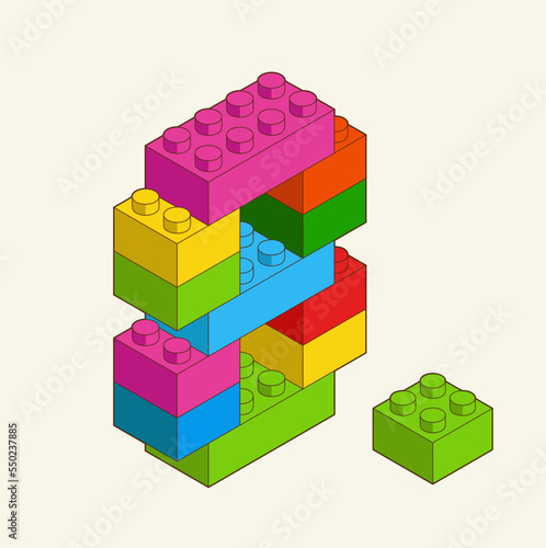 Number 8 from Plastic building blocks. Colored bricks are isolated on white background. Vector 3d illustration.