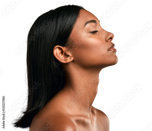 Fotografie Side shot of a beautiful young woman posing isolated transparent png background