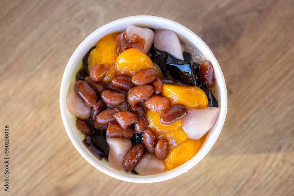 Sweet Taiwanese dessert mixed topping in bowl Sweet Taiwanese dessert mixed topping in bowl