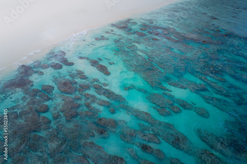 Drone View Above Coral Reef on Praslin Island, Seychelles