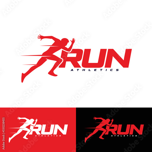 Running Man sports Logo Designs, Marathon logo template, running club or sports club fitness sprint logo 