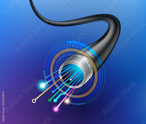 High speed communication technology used in computer business Internet system and fiber optic network. Realistic vector file.