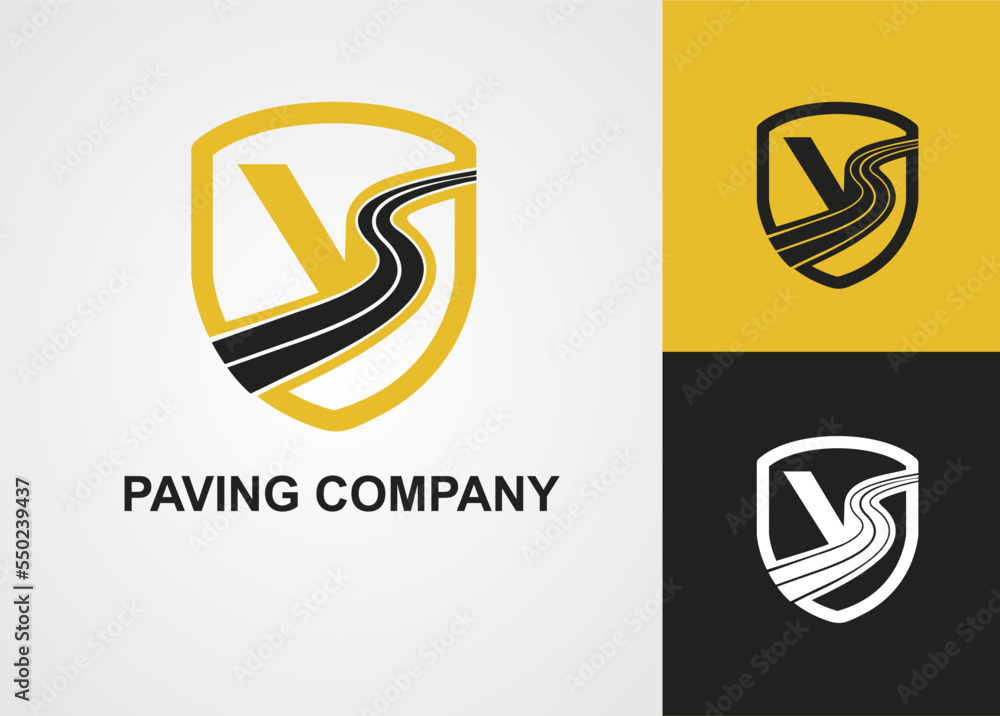 Initial Y Letter with Street Asphalt, Paving and Shield for Construction Business Logo Template idea. Maintenance Roadwork Initial Y Letter with Street Asphalt, Paving and Shield for Construction Business Logo Template idea. Maintenance Roadwork