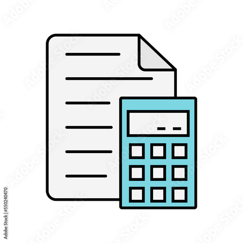 Accounting icon. Calculator and document icon. Tax form icon isolated on white background. vector flat illustration