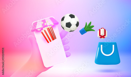 Making purchasing online concept. 3d vector banner with copy space