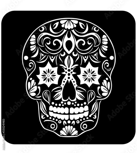Mexican calavera skull in black and white icon