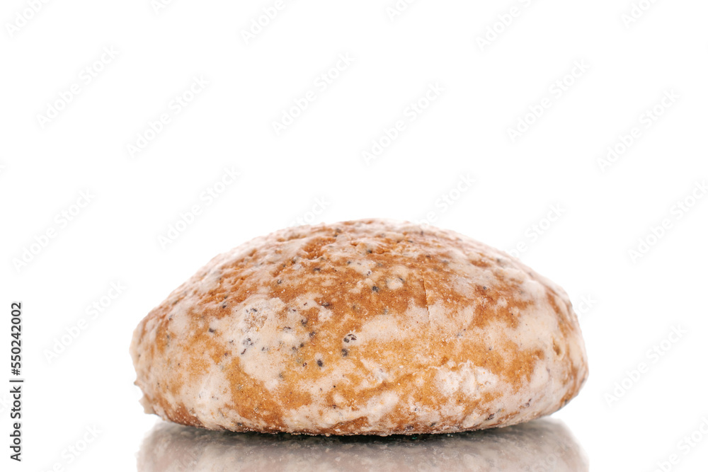 One sweet tasty gingerbread, macro, isolated on white background. One sweet tasty gingerbread, macro, isolated on white background.