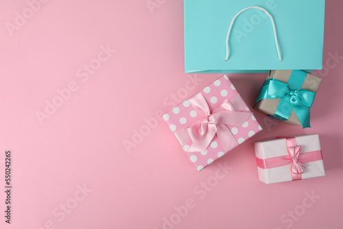 Concept of beautiful Christmas present, gift boxes, space for text © Atlas