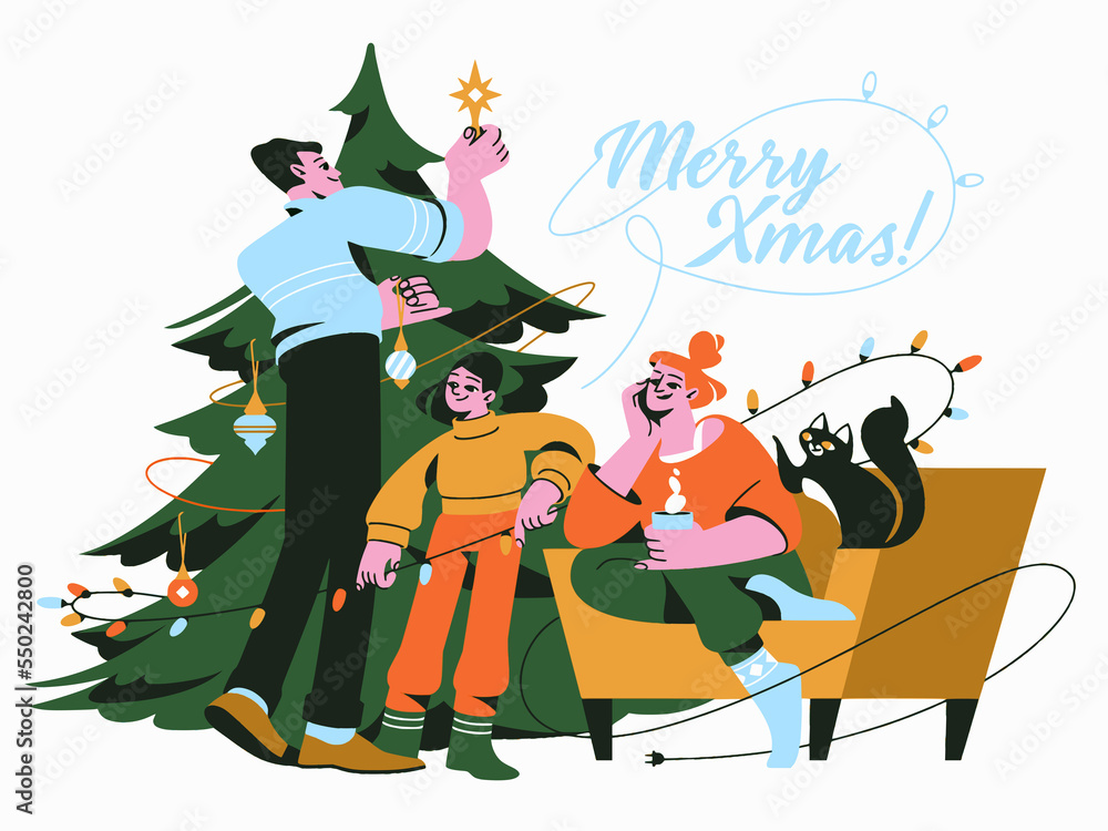 Fototapeta premium Merry Christmas and Happy New Year Christmas Celebration Postcard illustration 2022