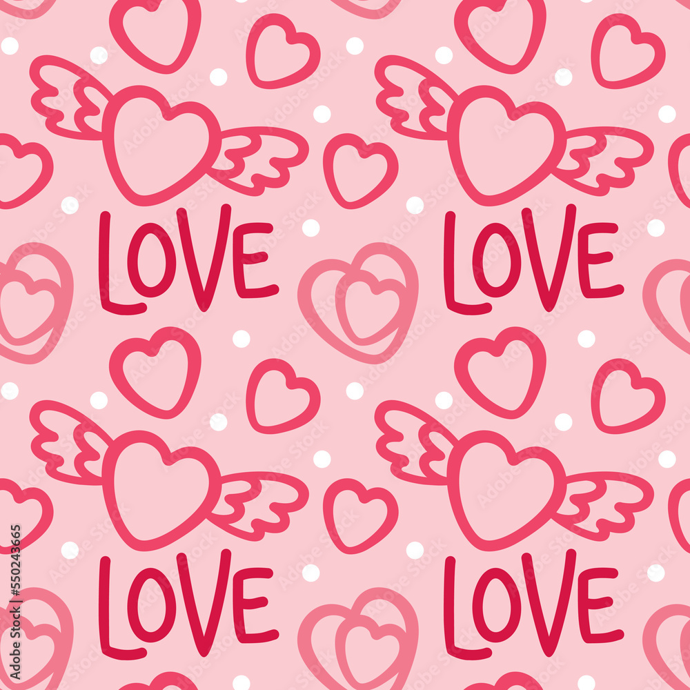 Different shape of hearts on pink background. San Valentines Day. Seamless pattern.	