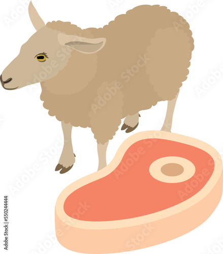 Sheep meat icon isometric vector. Fresh meat tenderloin with bone and sheep icon. Food theme