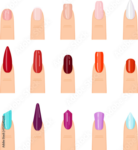 Nail icons set cartoon vector. Manicure salon. Spa polish © juliars