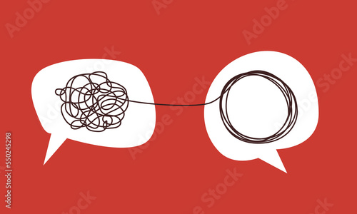Tangle chaos, psychoterapy concept. Business design in one line, order theory. Doodle graphic spiral solution. Vector object isolated on white background
