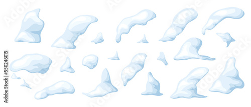 Set of snow. Elements for ui design game. Snowy in cartoon. Ice age in vector illustration