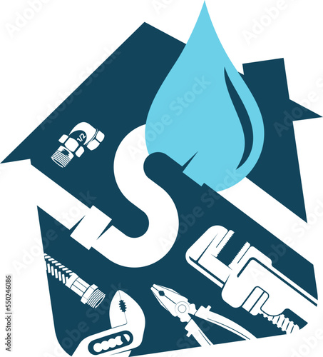 Drop of water and plumbing tool. Service and repair of plumbing at home