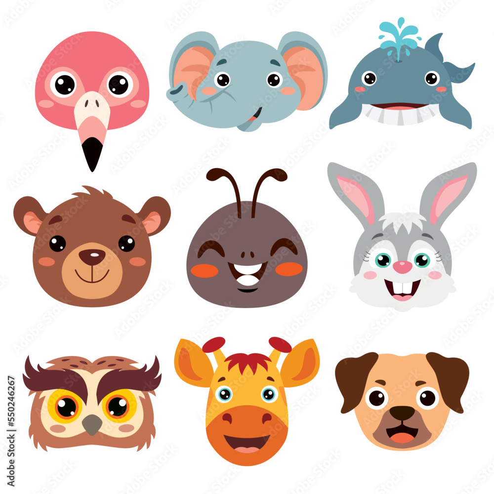 Set Of Cartoon Animal Heads Set Of Cartoon Animal Heads