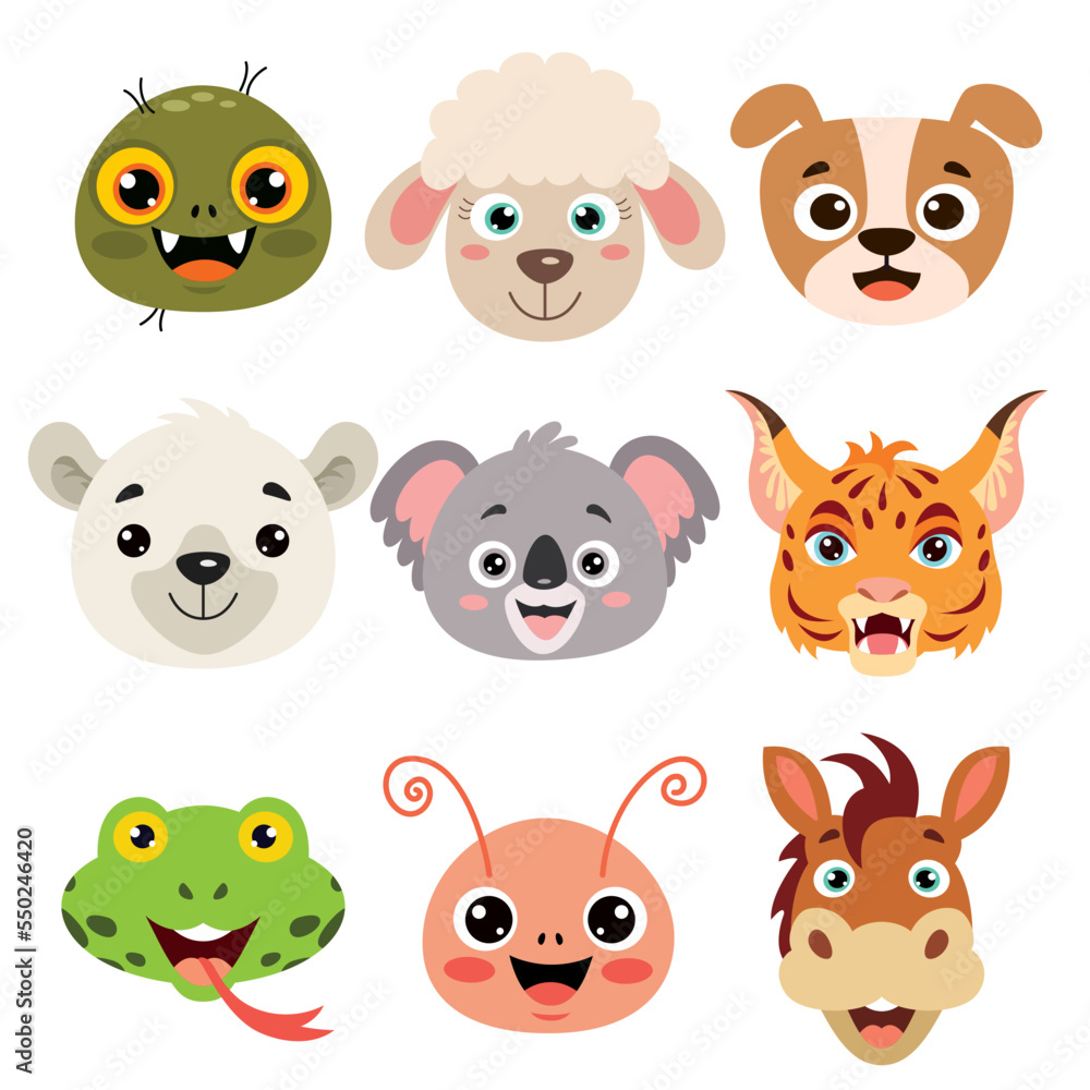 Fototapeta premium Set Of Cartoon Animal Heads