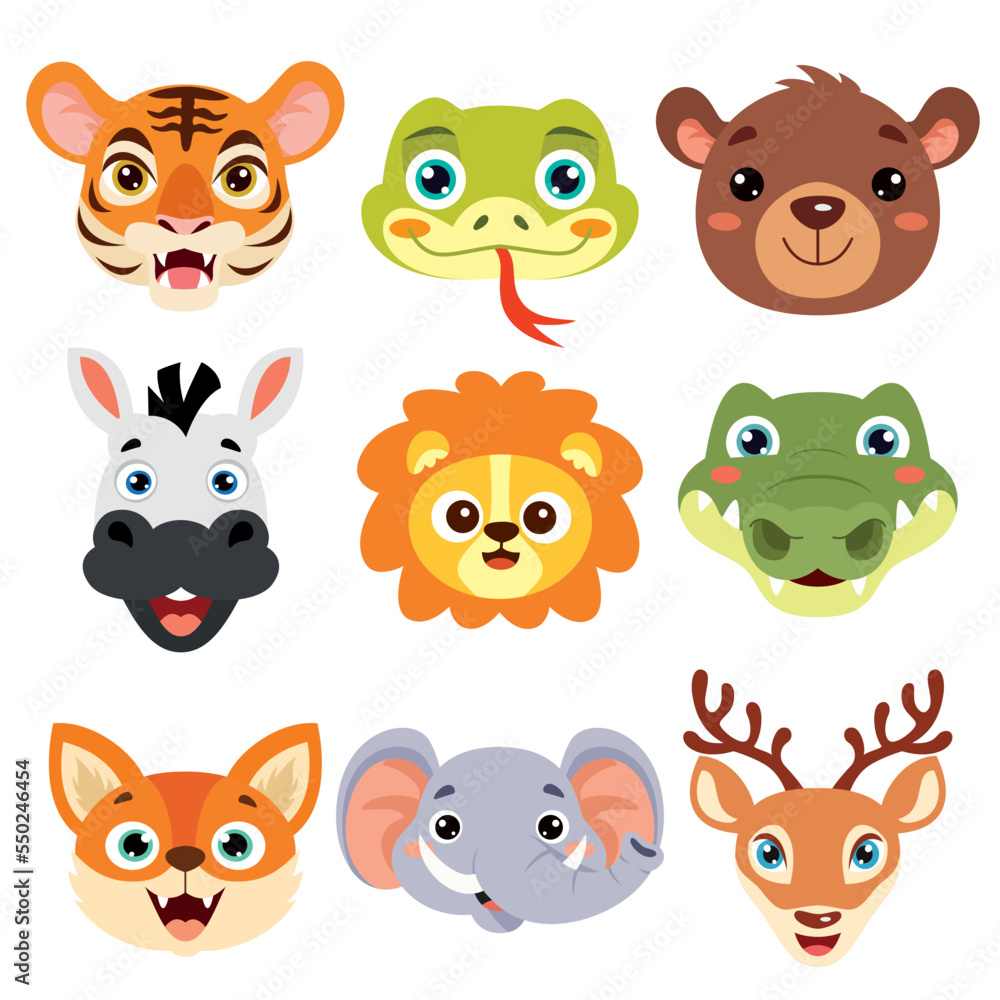 Fototapeta premium Set Of Cartoon Animal Heads
