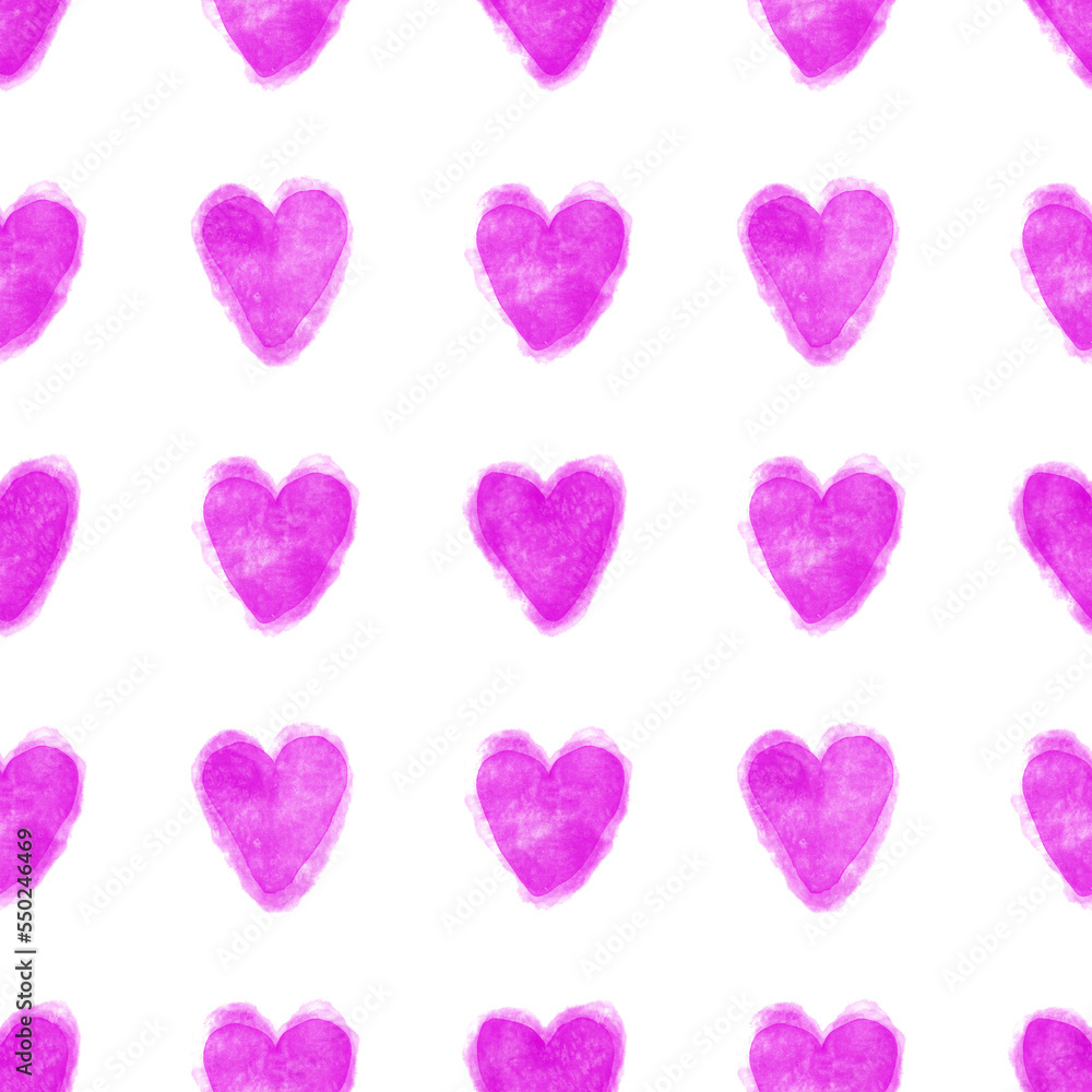 Watercolor seamless pattern with hearts. Bright watercolor romantic texture. Happy Valentine's day or wedding background.	