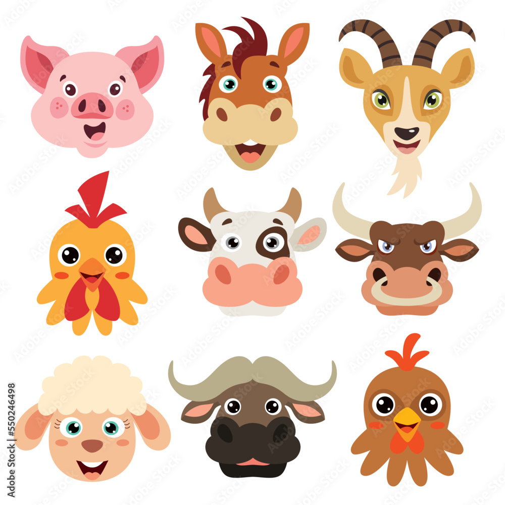 Set Of Cartoon Animal Heads Set Of Cartoon Animal Heads
