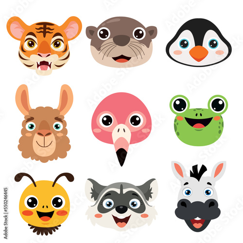 Fototapeta Naklejka Na Ścianę i Meble -  Set Of Cartoon Animal Heads