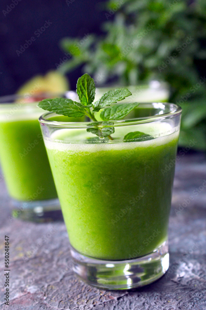 Avocado smoothie with fruits. Detox drink. Top view. Avocado smoothie with fruits. Detox drink. Top view.