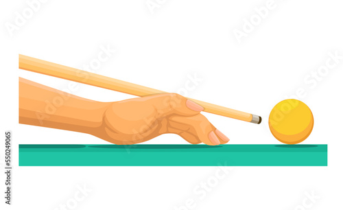 Hand aiming and shooting ball in billiard game sport symbol cartoon illustration vector