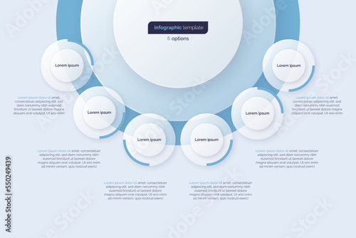 Six option circle infographic design template. Vector illustration