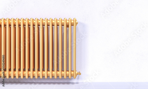 gold radiator and white wall.