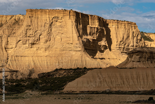 Piskerra zone in desert area of Las Bardenas Reales in Navarra at sunset, Spain photo