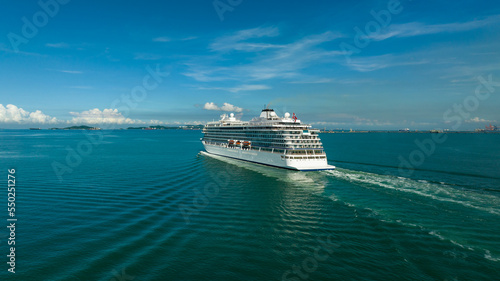 large luxury and high-class white cruise ship viking norway sailing in the ocean of thailand travel and spa in summer,