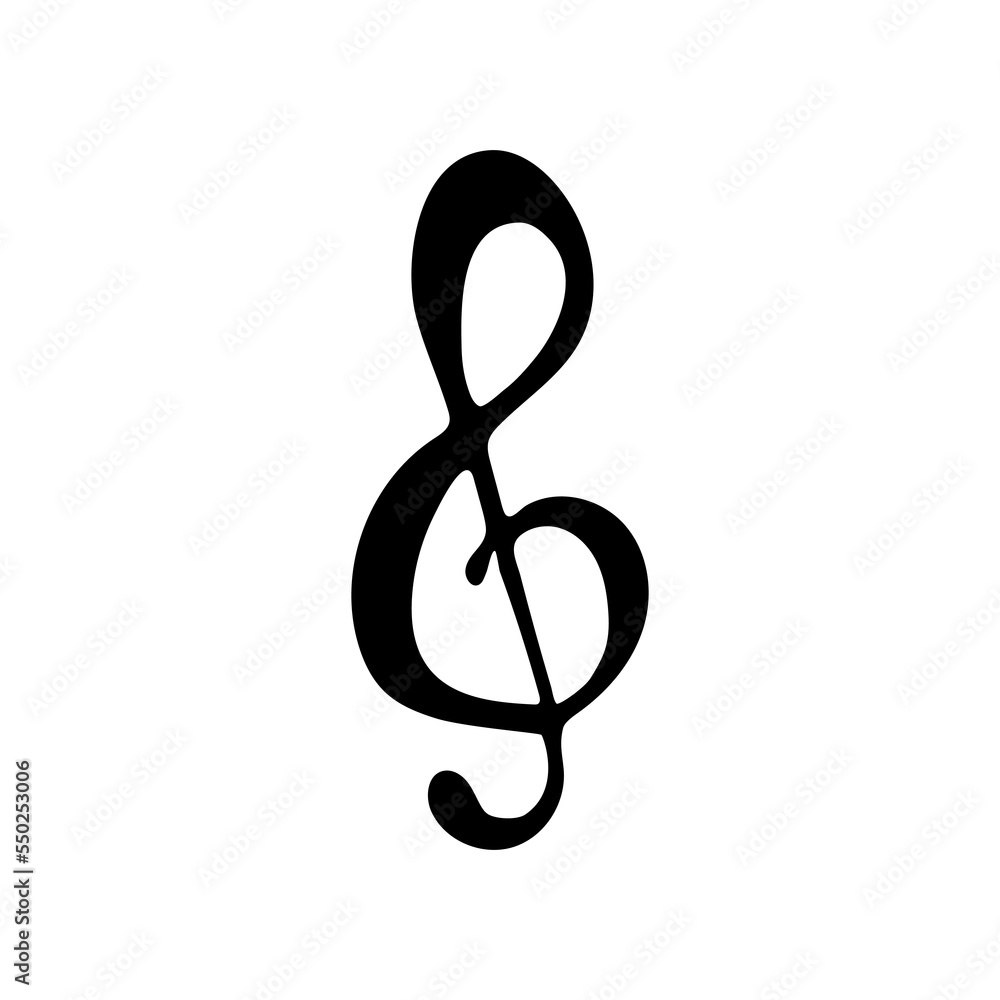 Hand drawn musical symbol, doodle treble clef. Isolated on white background. Hand drawn musical symbol, doodle treble clef. Isolated on white background.