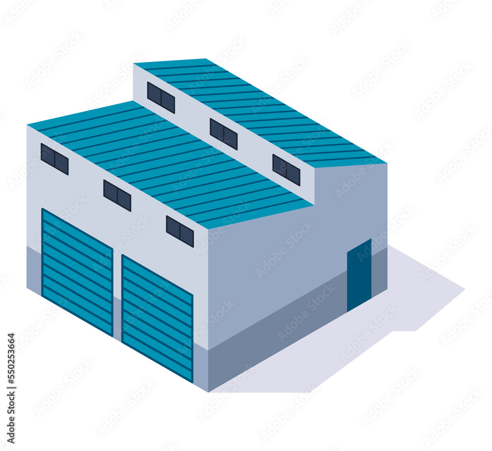 Fototapeta premium Isometric factory. Concept of industrial plant. Industrial bulding. 3d isolated icon. Architecture of manufacture house