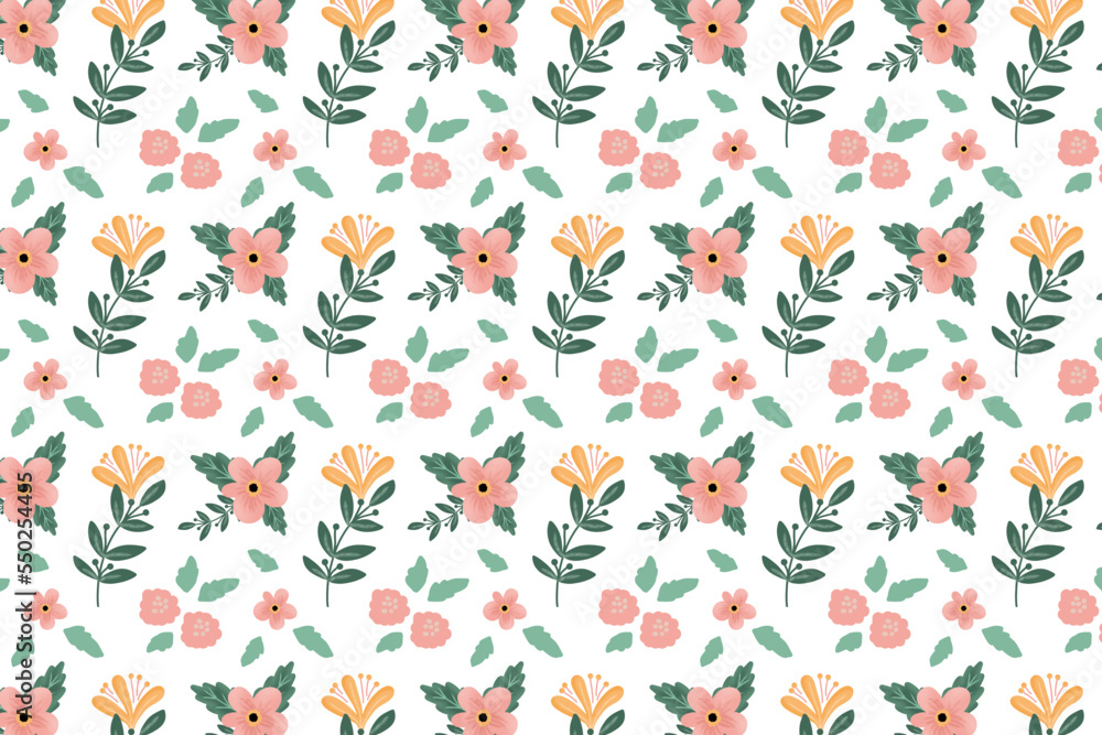 cute hand drawn flower and leaf seamless pattern