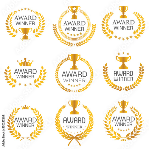 Award Winner emblem collection of gold laurel wreath black text