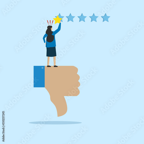 disgruntled people give bad review stars. Negative feedback, bad review or one star customer feedback, low rating result or disappointment concept, bad user experience or poor quality.