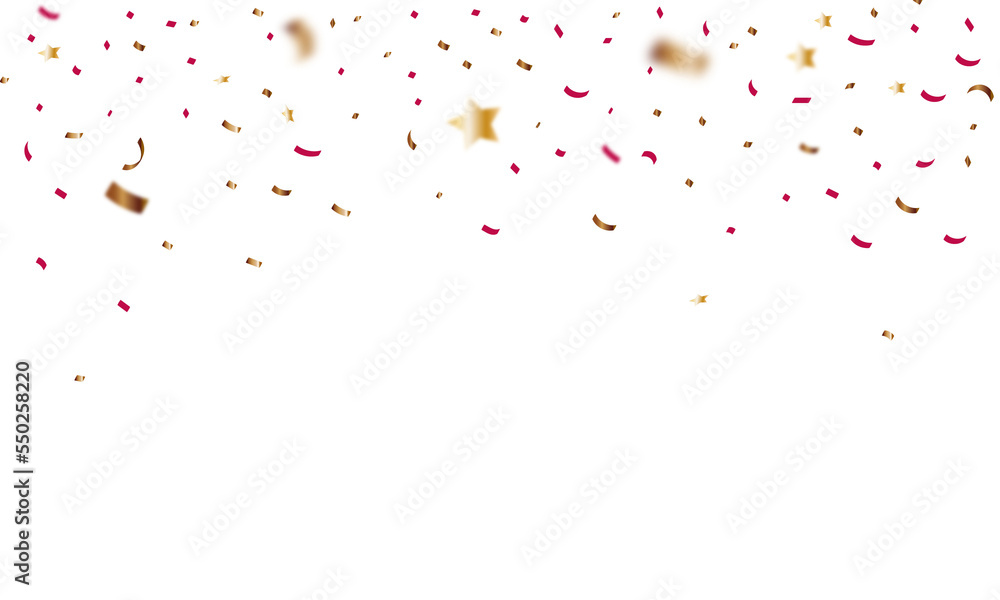 congratulatory background with gold red confetti  on a transparent background