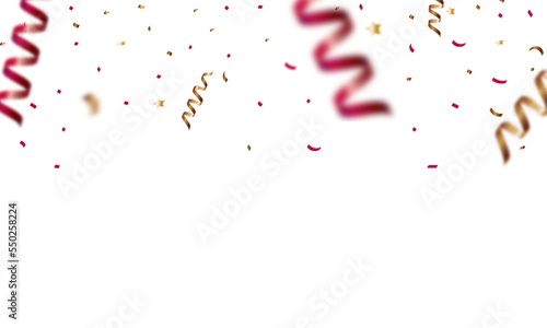 congratulatory background with gold red confetti and serpentine on a transparent background