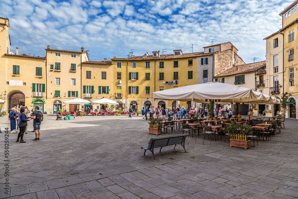 Lucca, Italy. Piazza dell'Anfiteatro - rebuilt ancient amphitheater