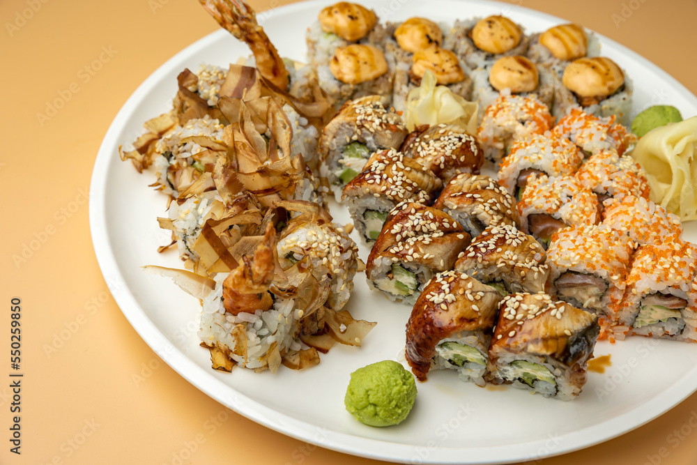 delicious rolls in a Japanese restaurant
delicious rolls in a Japanese restaurant