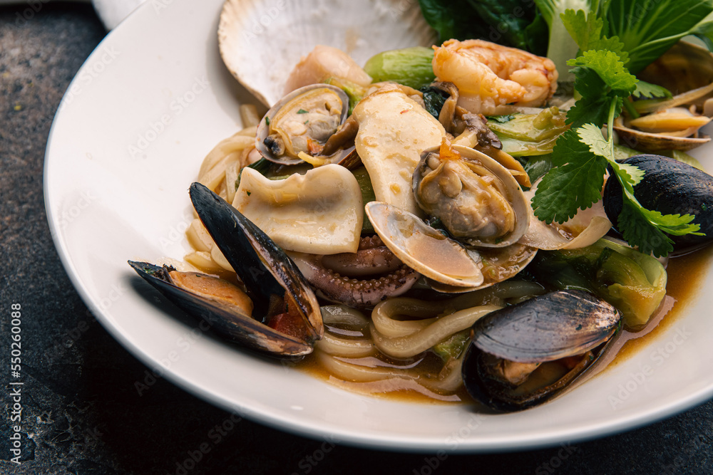 Seafood salad with herbs and sauce Seafood salad with herbs and sauce