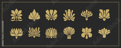 Text boarder divider for printing in typography. Floral elegant motif in silhouette. Art deco mirrored palmette.