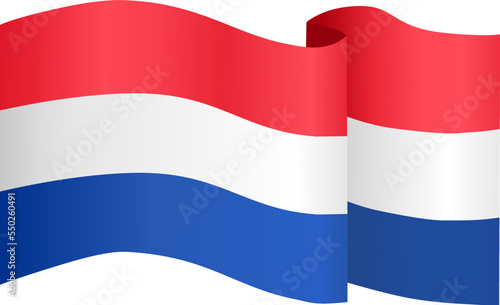 Netherlands flag flying on white background