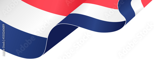 Netherlands flag flying on white background