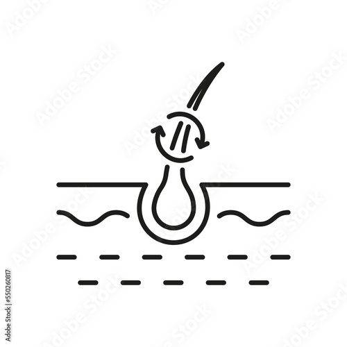 Hair Replacement Concept Line Icon. Follicle and Hair Bulb Restoration Therapy Black Outline Pictogram. Hair Care Process Icon. Editable Stroke. Isolated Vector Illustration