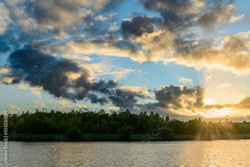 Treeton Dyke, sunset over the lake photo