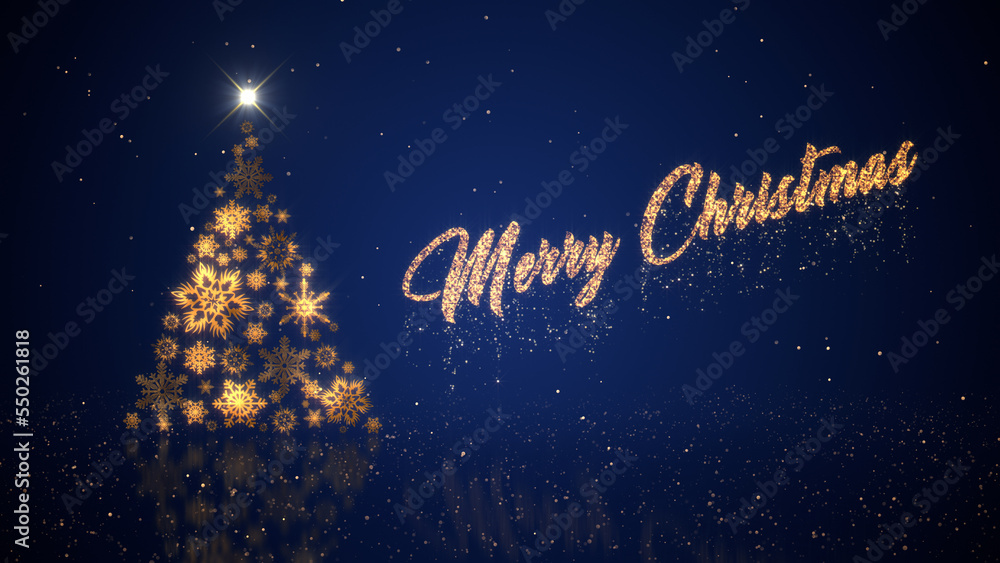 Merry Christmas wishing card with christmas tree background